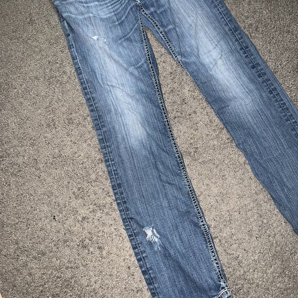 Distressed BKE Buckle Jake Straight Leg Jeans Men's Blue Denim sz 30R Light Wash - Picture 6 of 8